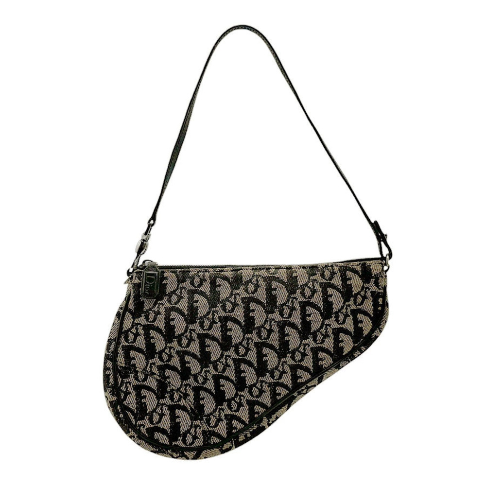 Christian Dior Trotter Handbag Canvas Silver Black
